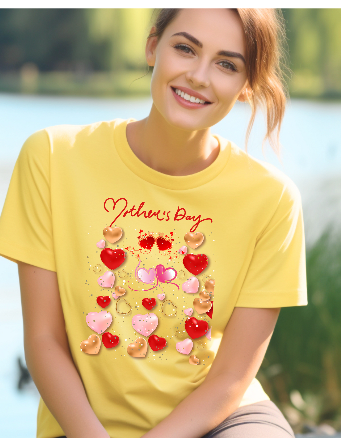 Celebrate Mother's Day in style with our adorable Mother's Day t-shirt! Featuring colorful hearts in different sizes, perfect gift for Mom.