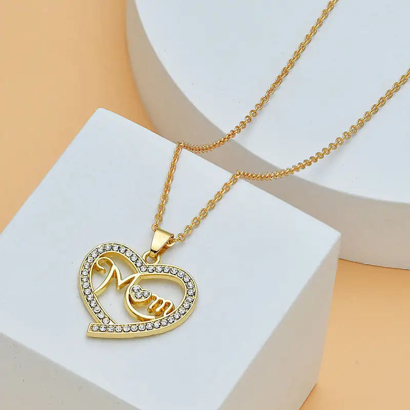 Diamond Heart Shaped Mom Necklace