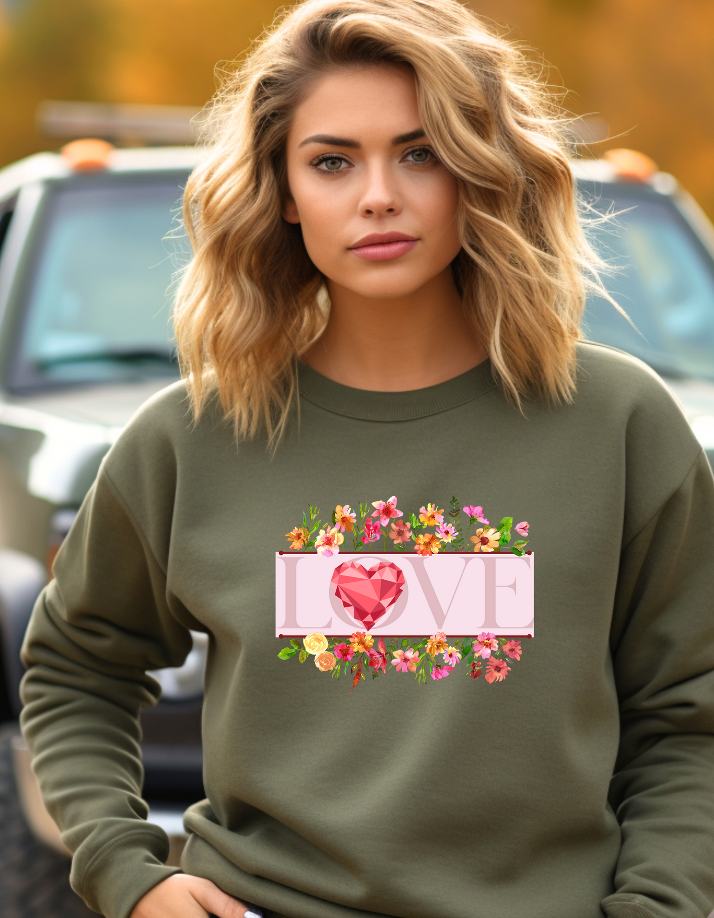 Wild Pink Flower Bouquet LOVE Sweatshirt