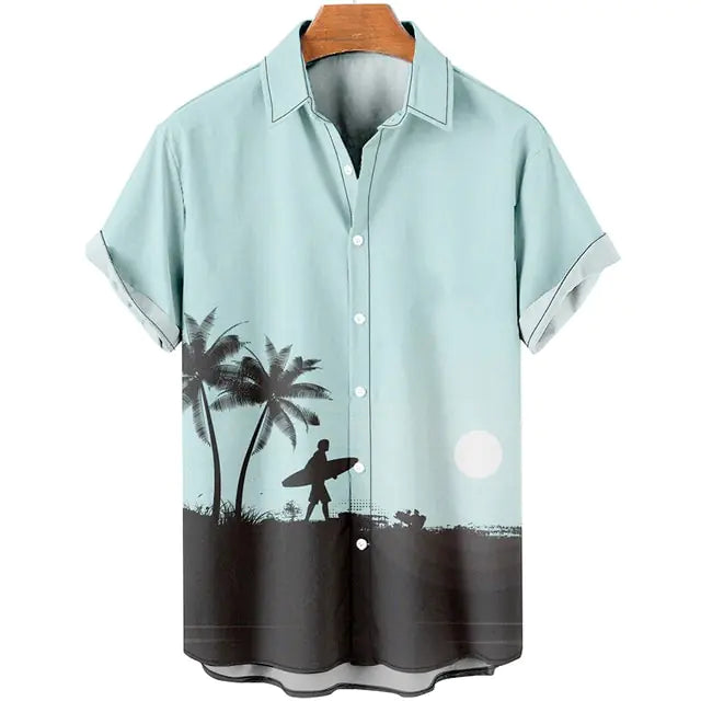 3D Coconut Tree Hawaiian Shirts For Men Summer Beach Short Sleeve