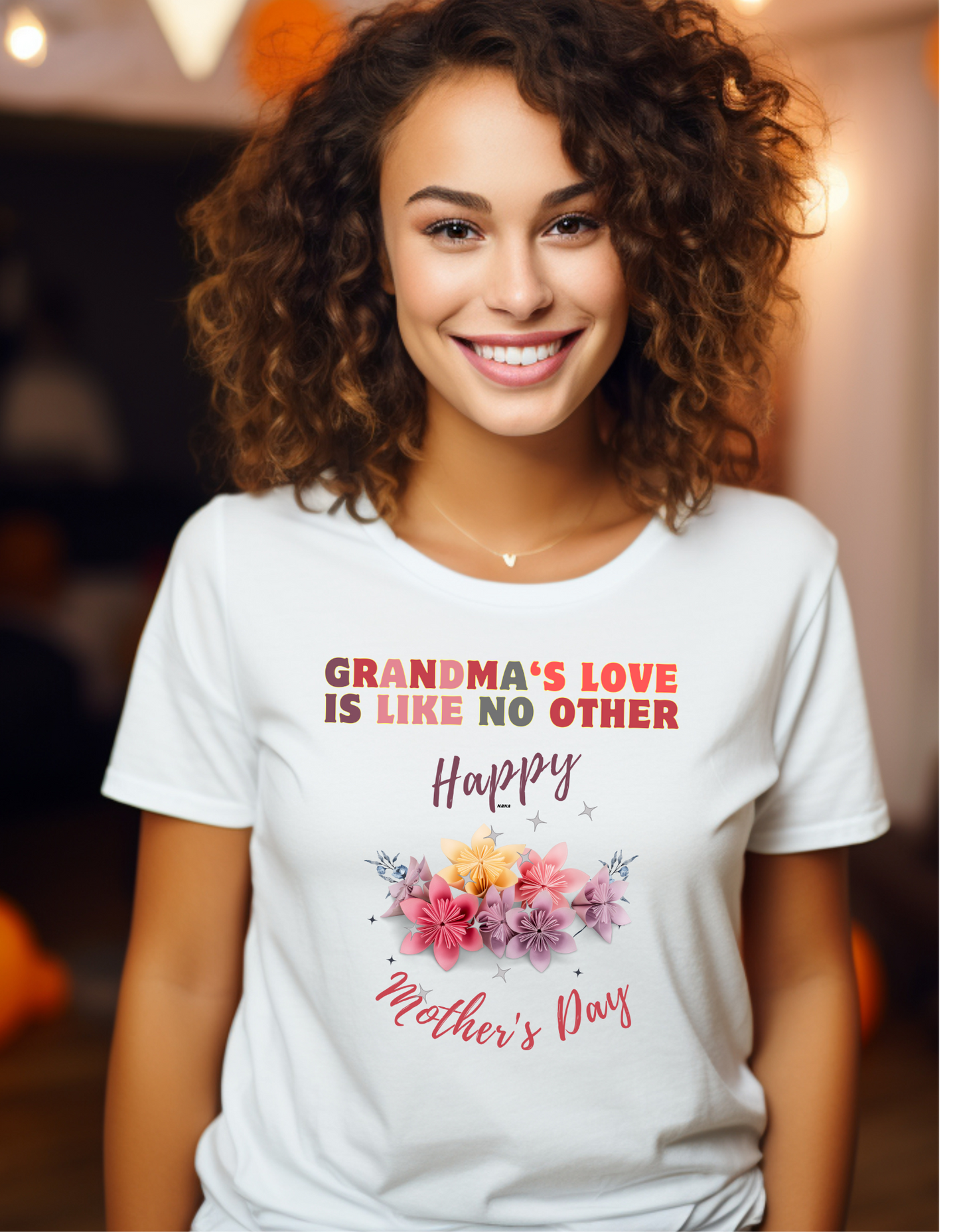 Looking for a heartfelt Mother's Day gift for Grandma? Our "Grandma's Love is like no other" t-shirt with a bouquet of flowers is perfect.