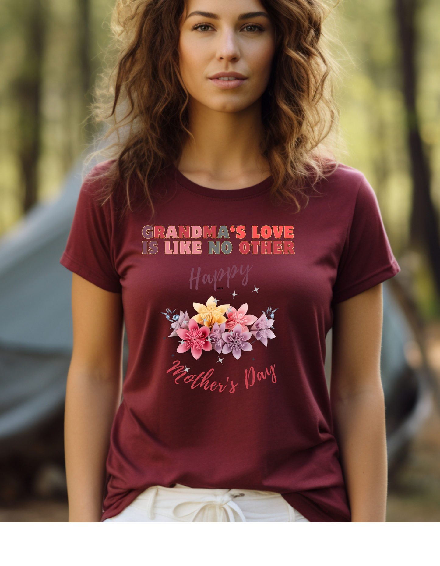 Looking for a heartfelt Mother's Day gift for Grandma? Our "Grandma's Love is like no other" t-shirt with a bouquet of flowers is perfect.