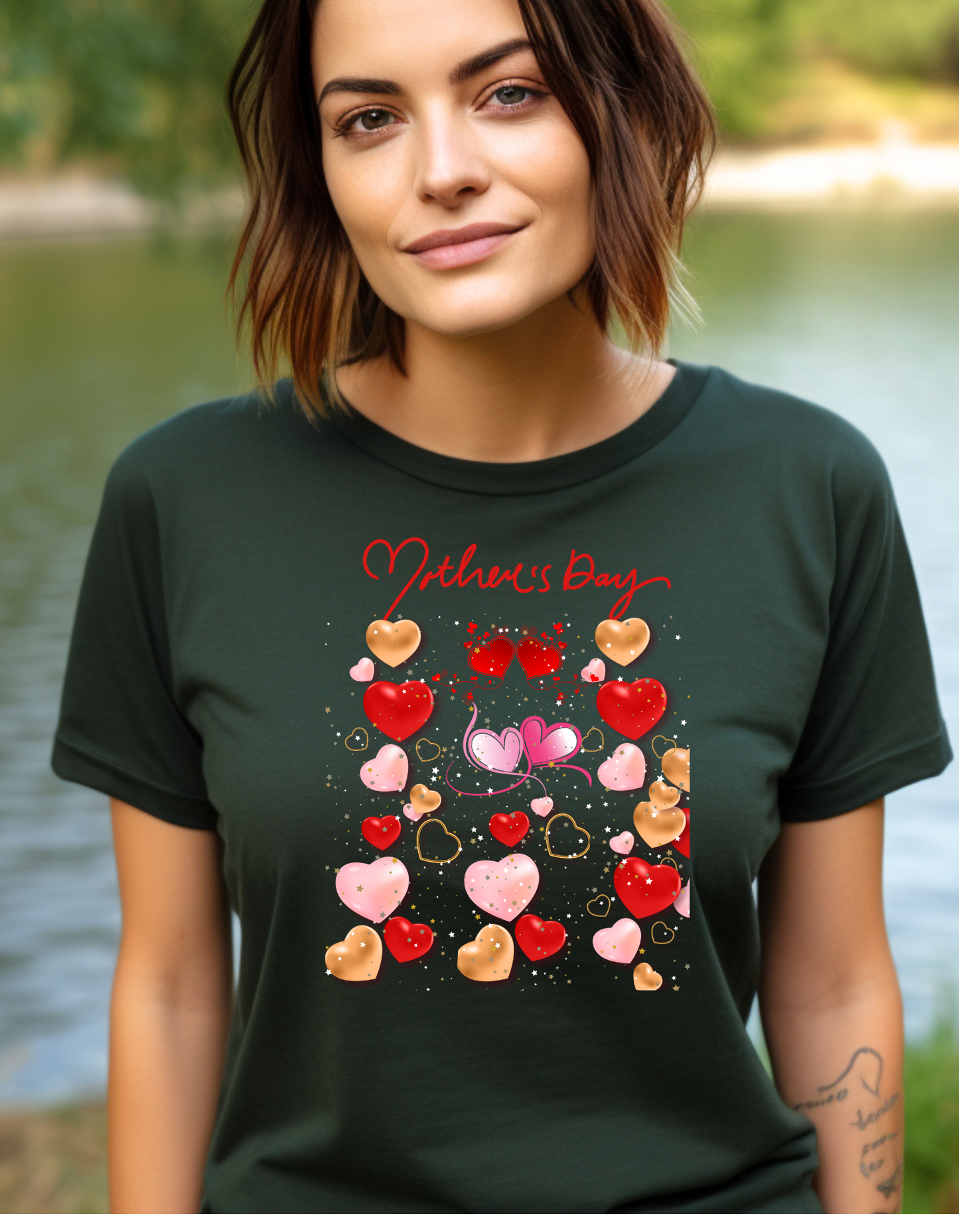 Celebrate Mother's Day in style with our adorable Mother's Day t-shirt! Featuring colorful hearts in different sizes, perfect gift for Mom.