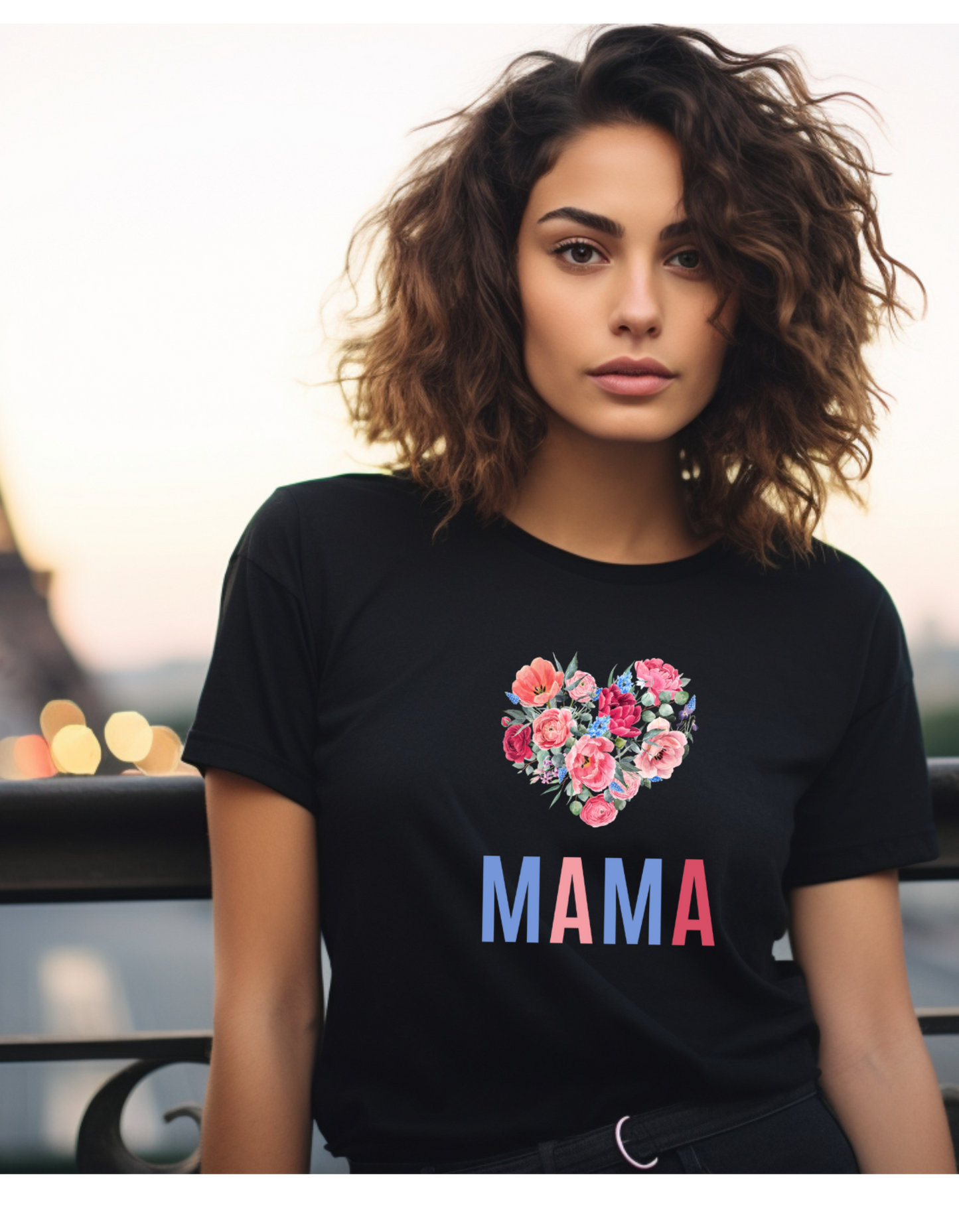 Celebrate Mother's Day with our vibrant "MAMA" t-shirt featuring colorful fonts and a heart-shaped bouquet of flowers. Perfect gift for mom.