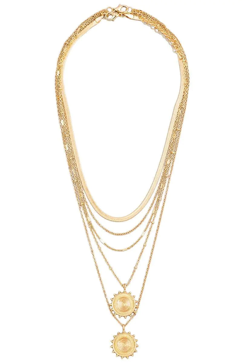 Vintage Multi Layer Two Sun Disc Pendant Necklace