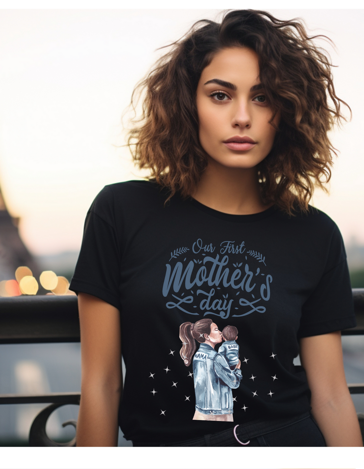 Celebrate your first Mother's Day with our adorable mother and baby boy t-shirt. with a heartwarming "Mama babe" design in serene blue tones