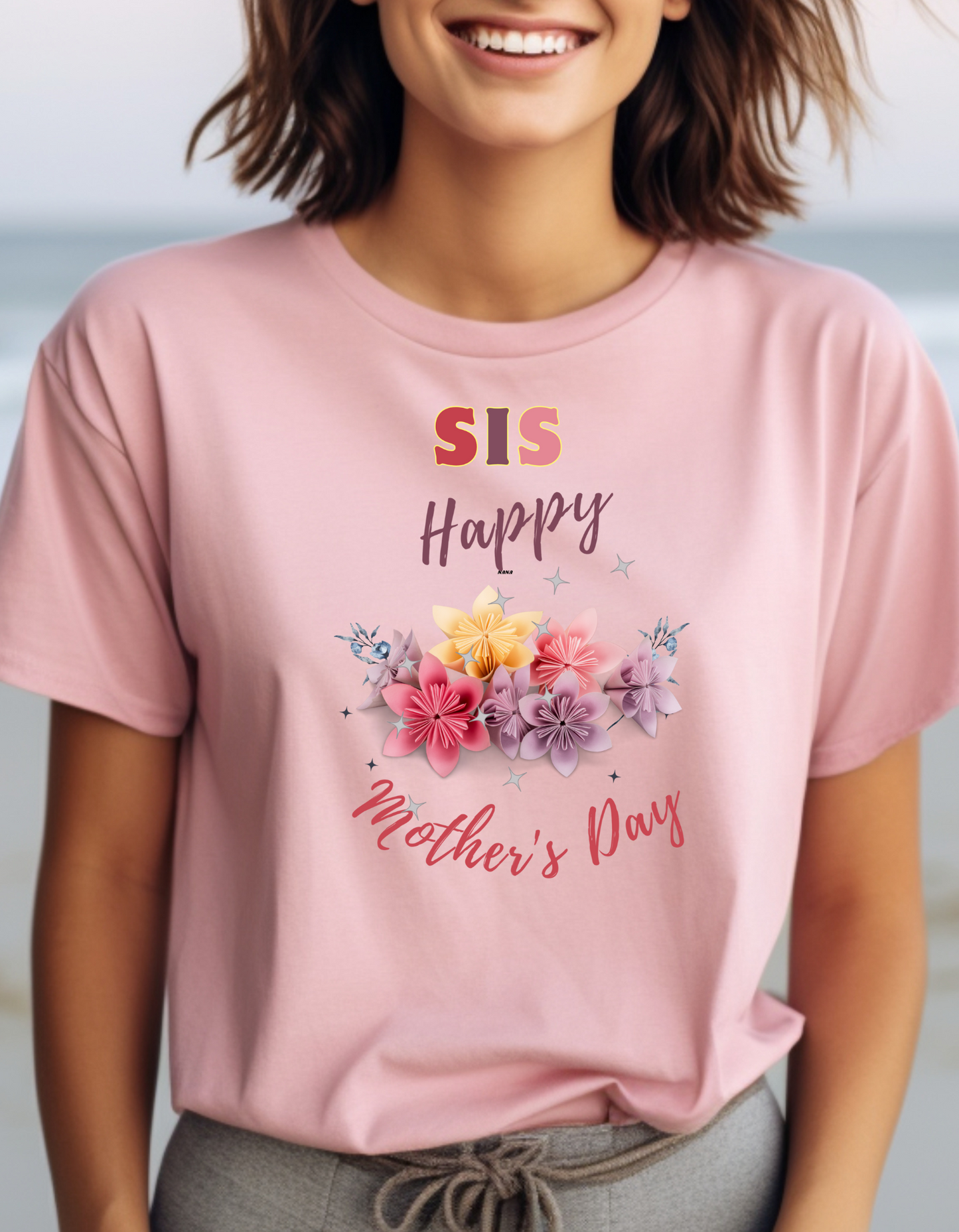 Celebrate Mother's Day with a special t-shirt for your sister! Our "Sis Happy Mother's Day" tee features a beautiful bouquet of flowers.