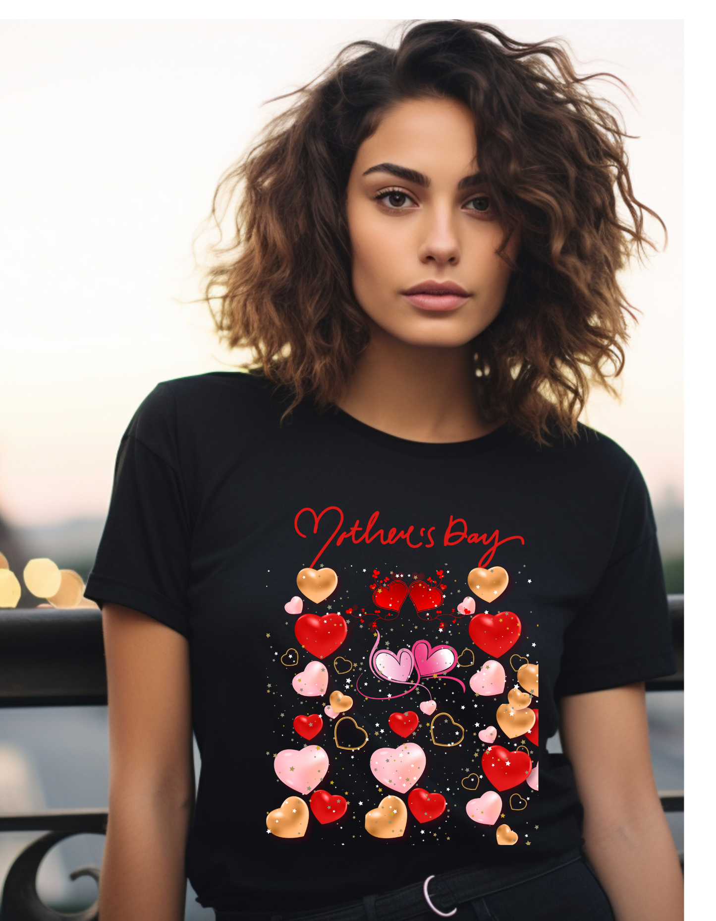 Celebrate Mother's Day in style with our adorable Mother's Day t-shirt! Featuring colorful hearts in different sizes, perfect gift for Mom.