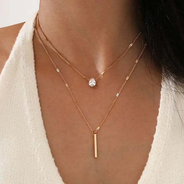 Layered Crystal Pearl Pendant Necklace