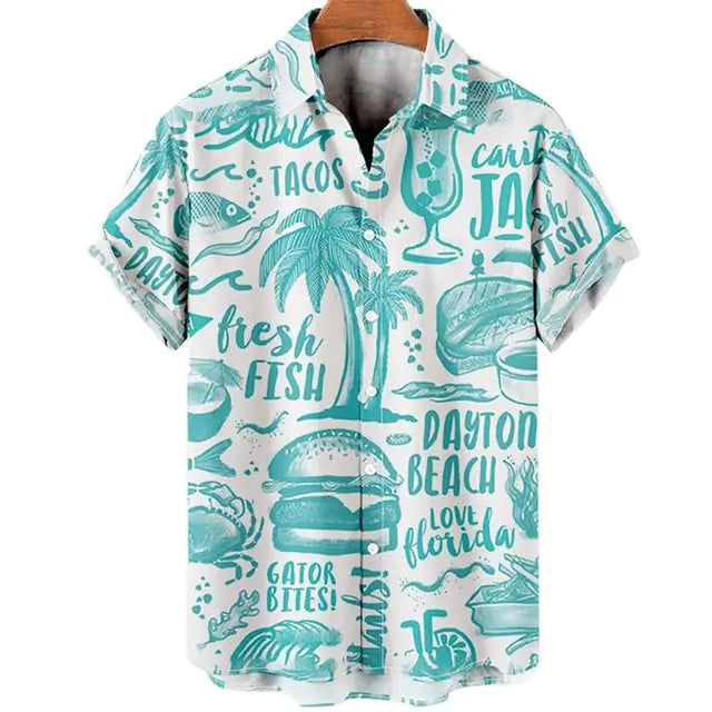 3D Coconut Tree Hawaiian Shirts For Men Summer Beach Short Sleeve