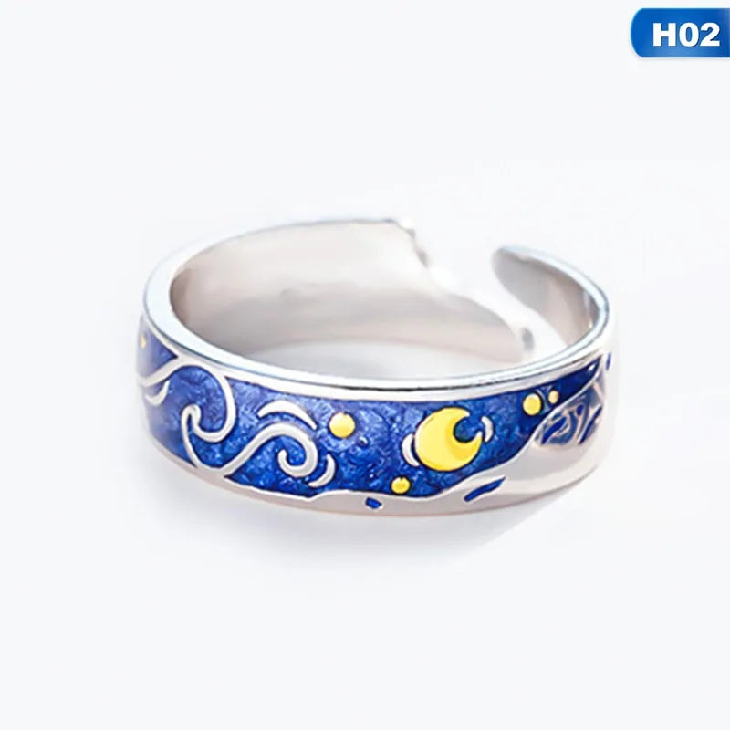 Starry Sky Couple Bands: Van Gogh Inspired Adjustable Rings