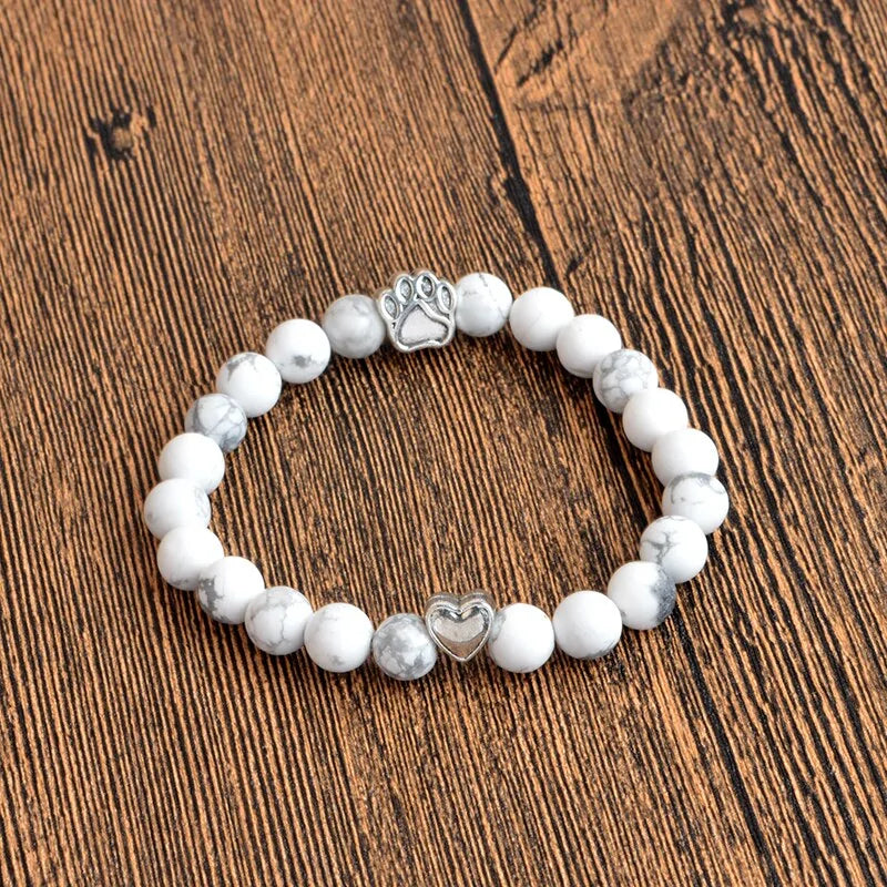 Tiny Antique Paw Charm Stone Bracelet