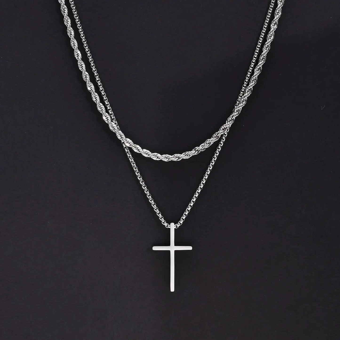 Layered Men's Cross Pendant Necklaces
