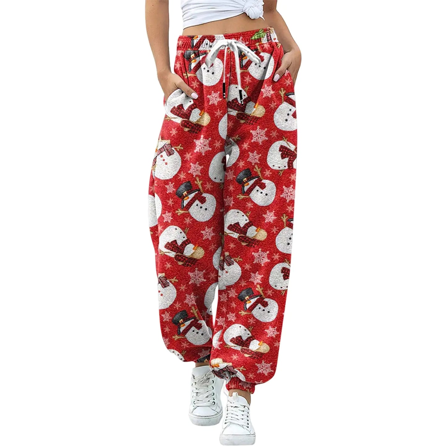 Festive Christmas Print Drawstring Leggings