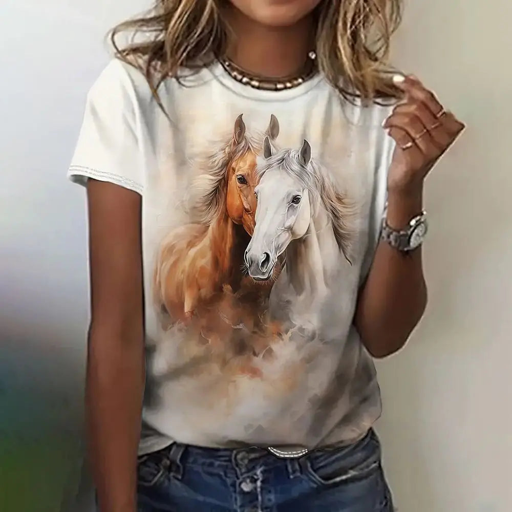 Summer Horse 3D Print Oversized T-Shirt for Women