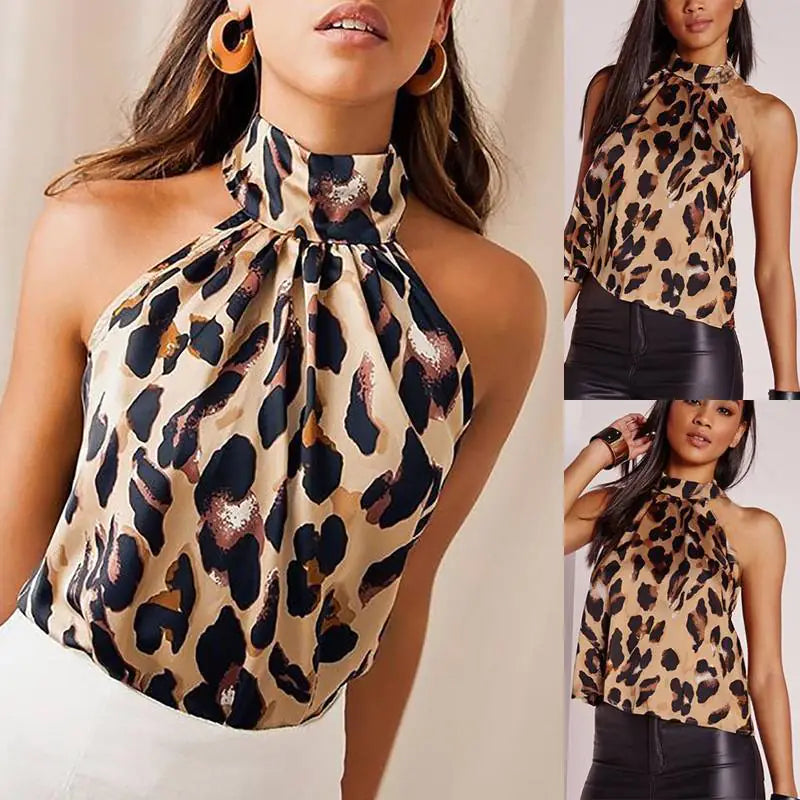 Summer Leopard Print Sleeveless Chiffon Top