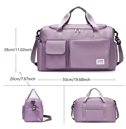 Stylish Versatile Lightweight Carry On Duffel Tote Bag with Dry Wet Separation Pocket, Travel Weekender Bag for Women and Men with Shoe Compartment