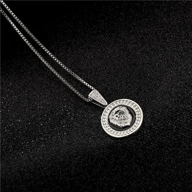 Geometric Shaped Golden/Silver Color Lion Pendant Necklace