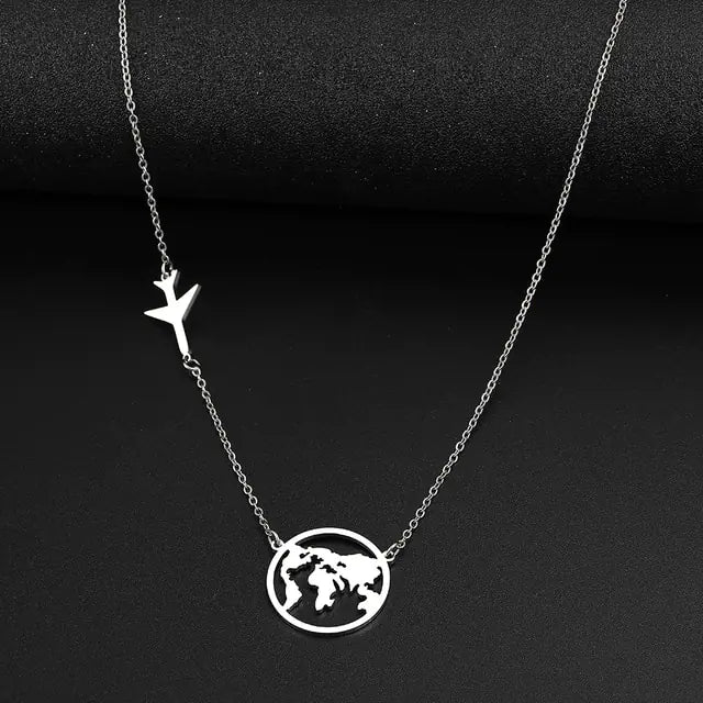 Stainless Steel Necklaces Airplane Globe Map Traveler Pendants