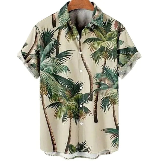 3D Coconut Tree Hawaiian Shirts For Men Summer Beach Short Sleeve