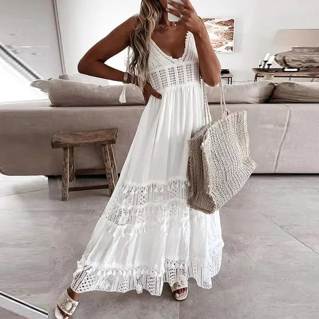 Chic Summer Lace V-Neck Midi Dress