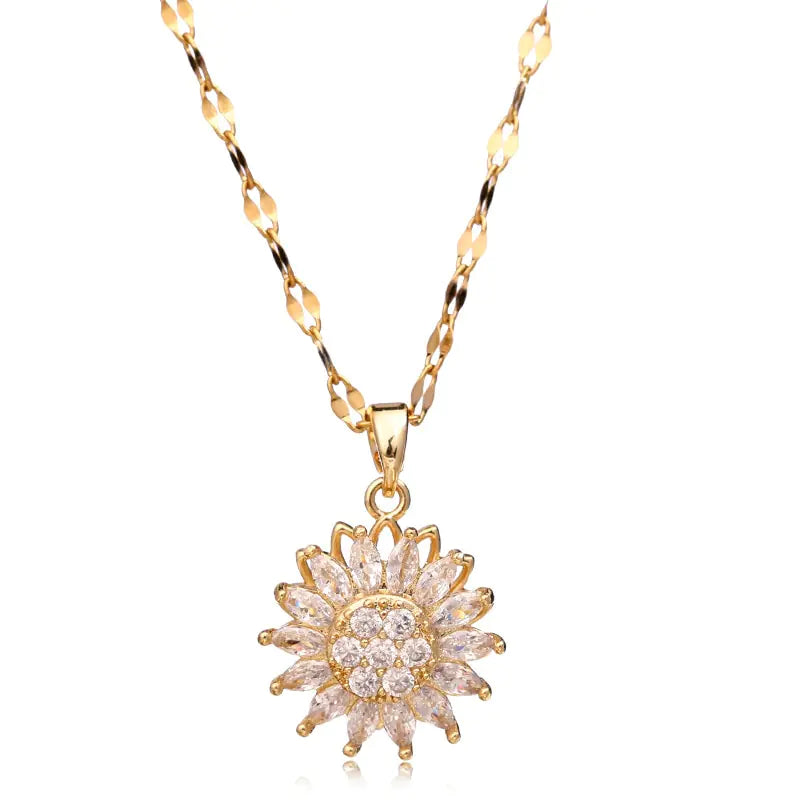 Elevate Your Style with Our Double-layer Rotatable Sunflower Necklaces