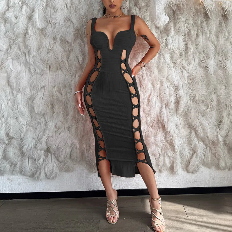 Sophisticated Hollow Tie Dress