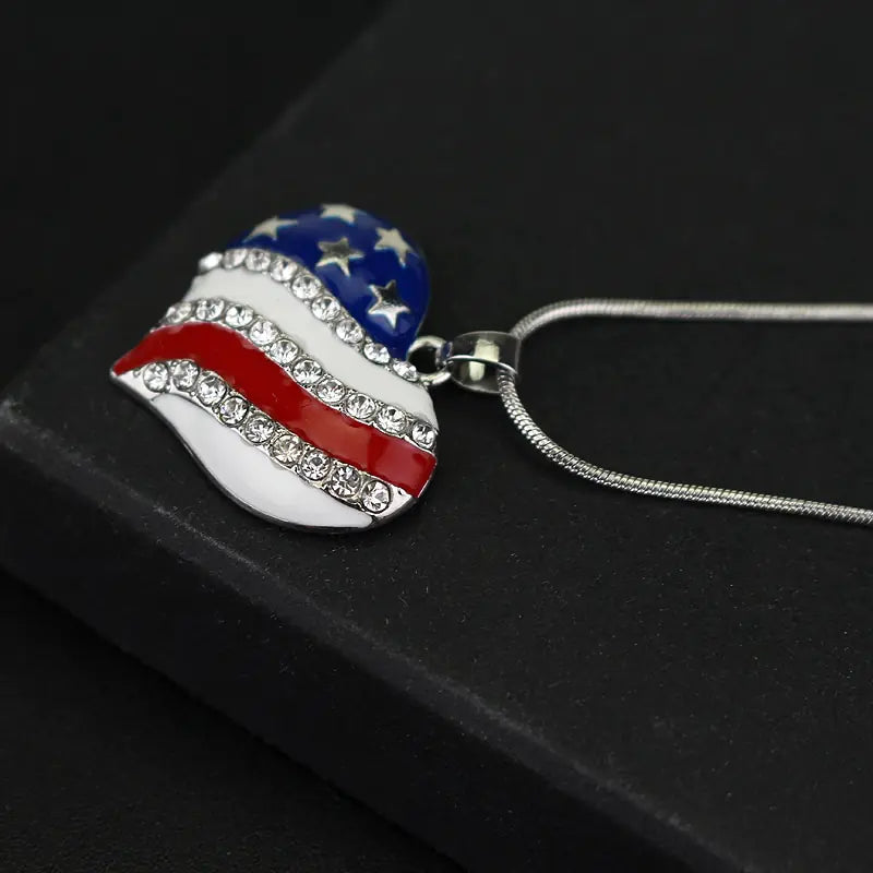 American Flag Heart Pendant Labor Day Necklace
