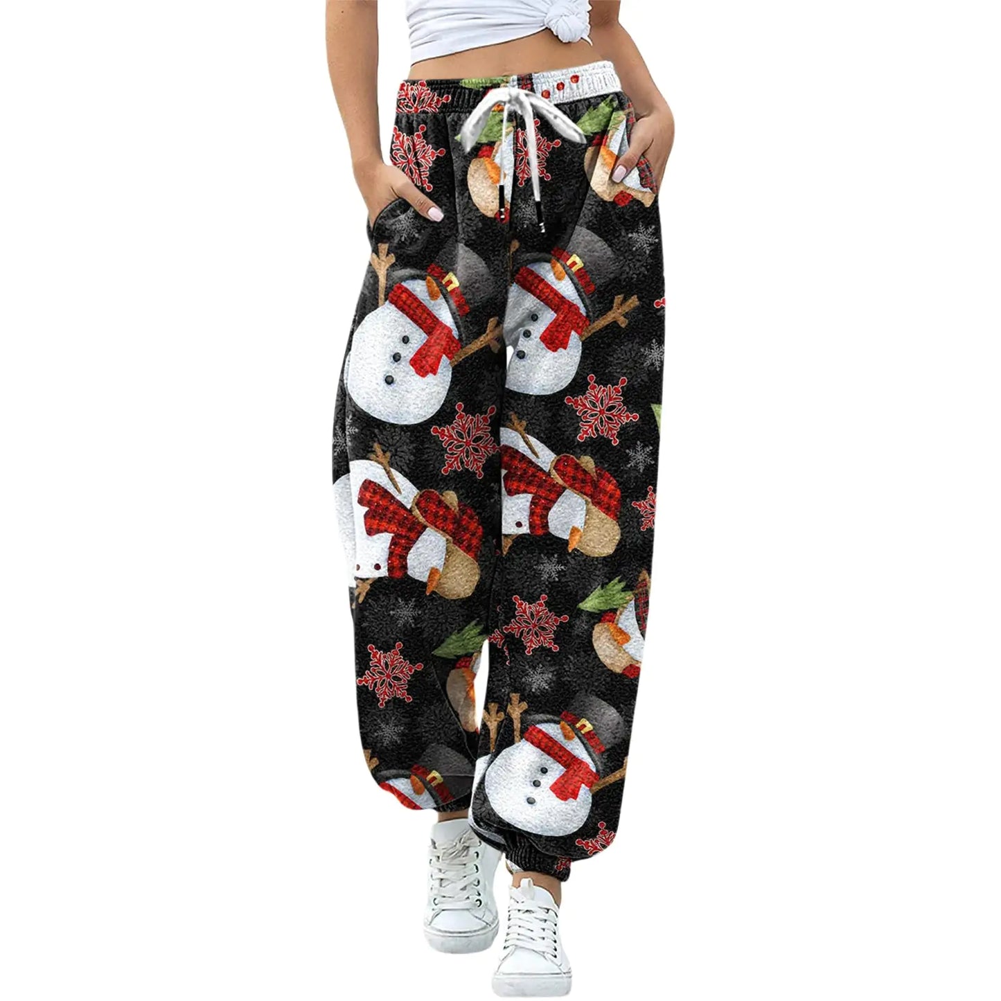 Festive Christmas Print Drawstring Leggings