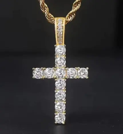 Twisted Chain Long Necklace with a Cubic Zirconia Cross Pendant-Cross Pendant Necklace
