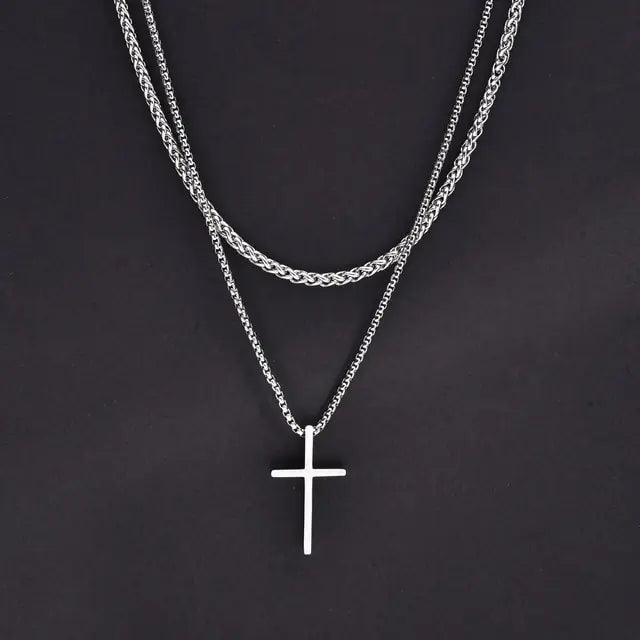 Layered Men's Cross Pendant Necklaces