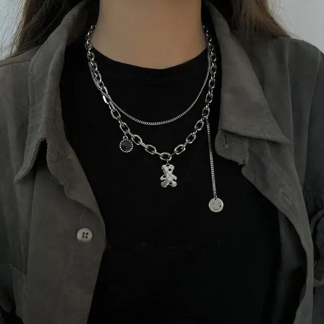 Layered Crystal Pearl Pendant Necklace