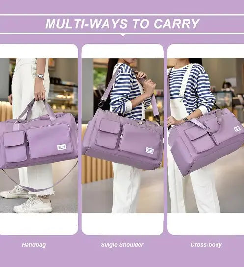 Stylish Versatile Lightweight Carry On Duffel Tote Bag with Dry Wet Separation Pocket, Travel Weekender Bag for Women and Men with Shoe Compartment