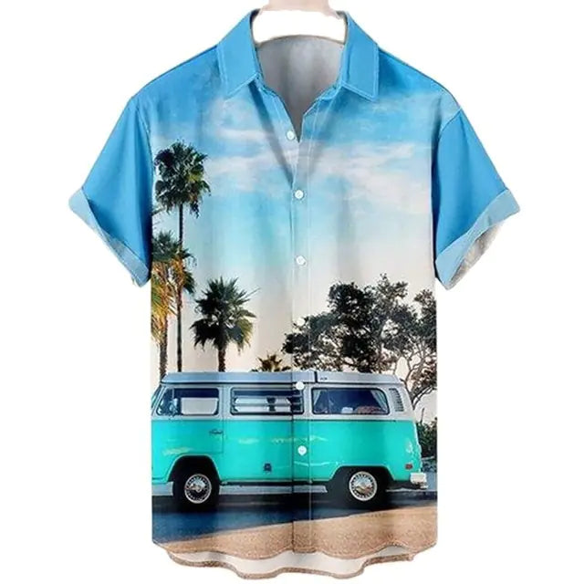 3D Coconut Tree Hawaiian Shirts For Men Summer Beach Short Sleeve