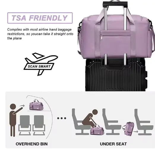 Stylish Versatile Lightweight Carry On Duffel Tote Bag with Dry Wet Separation Pocket, Travel Weekender Bag for Women and Men with Shoe Compartment
