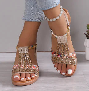 Embellished Rhinestone Flat Sandals for Summer (One Pair)