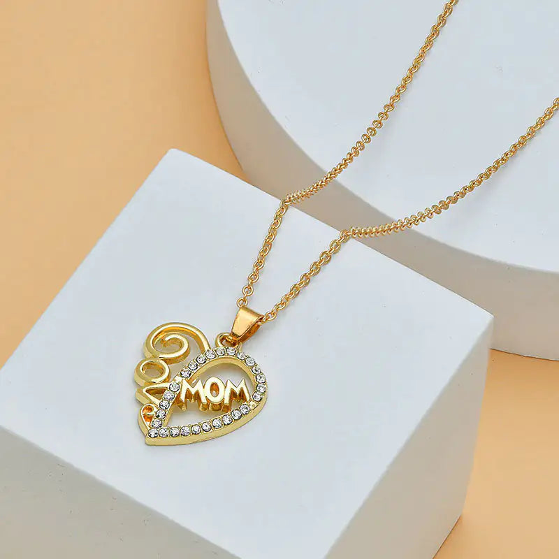 Diamond Heart Shaped Mom Necklace