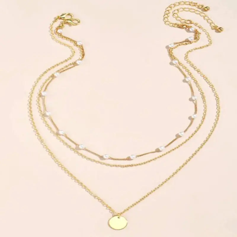 Layered Crystal Pearl Pendant Necklace