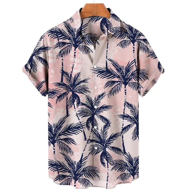 3D Coconut Tree Hawaiian Shirts For Men Summer Beach Short Sleeve