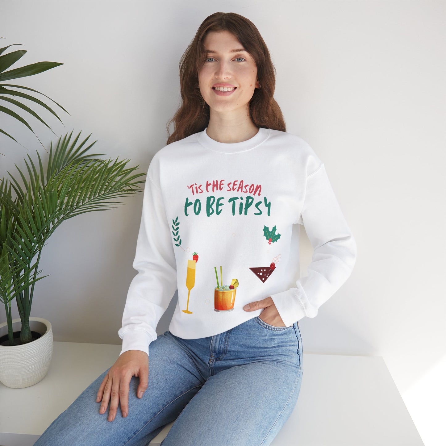 Crewneck Sweatshirt - Tis the Season to be Tipsy - Holiday Cocktail Graphic