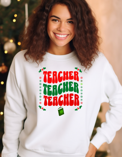 Festive & Fearless – Colorful Teacher Christmas Sweatshirt