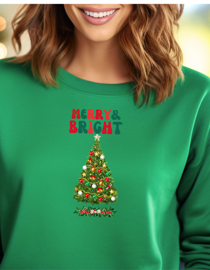 🎄 Product Title Merry and Bright – Elegant Christmas Tree Sweatshirt