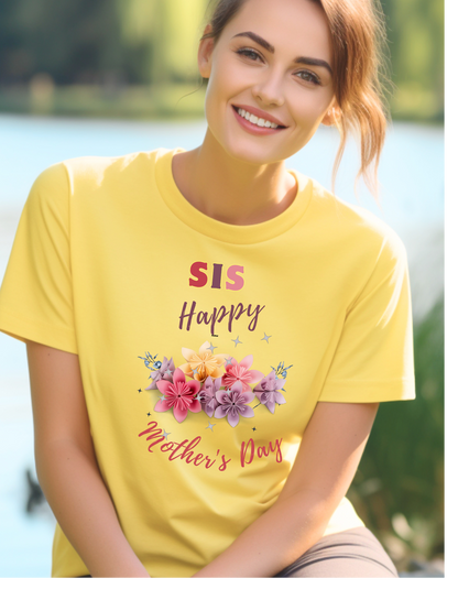 Celebrate Mother's Day with a special t-shirt for your sister! Our "Sis Happy Mother's Day" tee features a beautiful bouquet of flowers.