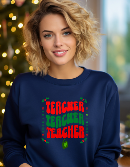 Festive & Fearless – Colorful Teacher Christmas Sweatshirt