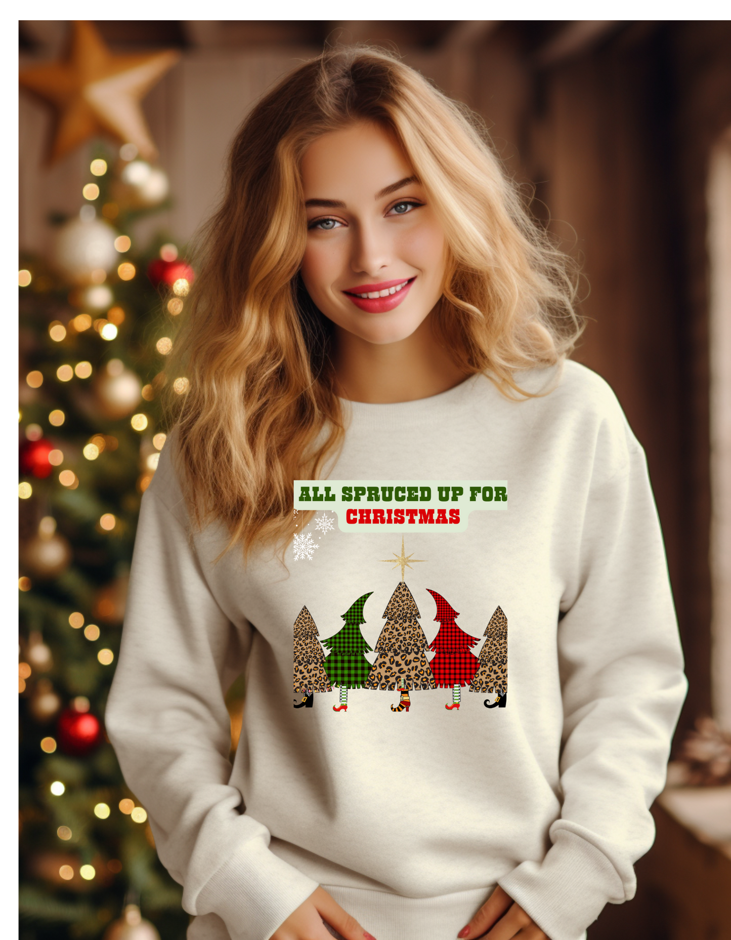 🎄All Spruced Up for Christmas – Funny Tree & Gnome Holiday Sweatshirt