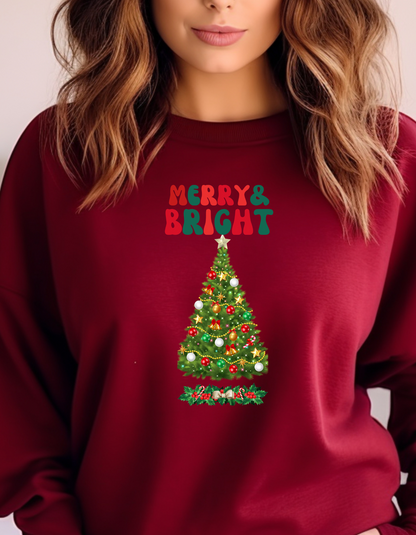 🎄 Product Title Merry and Bright – Elegant Christmas Tree Sweatshirt