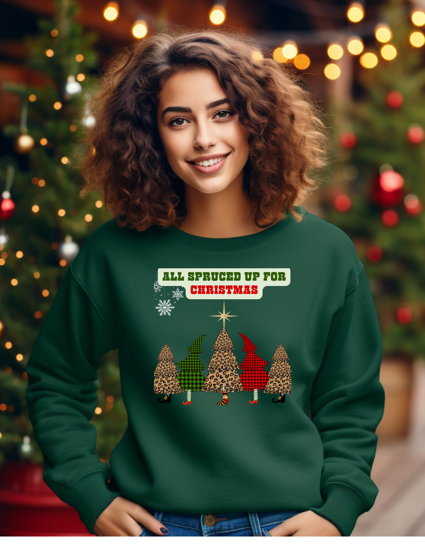 🎄All Spruced Up for Christmas – Funny Tree & Gnome Holiday Sweatshirt