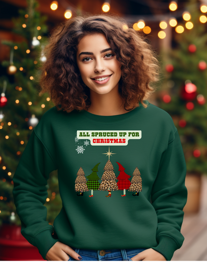 🎄All Spruced Up for Christmas – Funny Tree & Gnome Holiday Sweatshirt