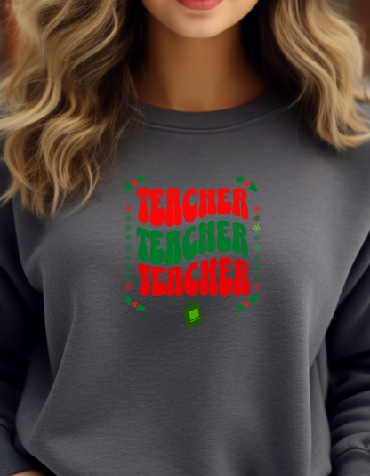 Festive & Fearless – Colorful Teacher Christmas Sweatshirt