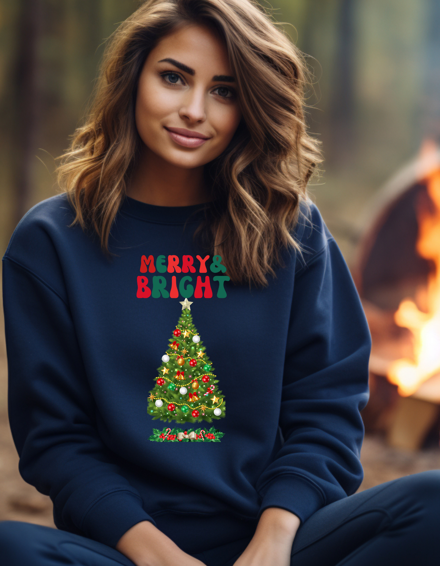 🎄 Product Title Merry and Bright – Elegant Christmas Tree Sweatshirt